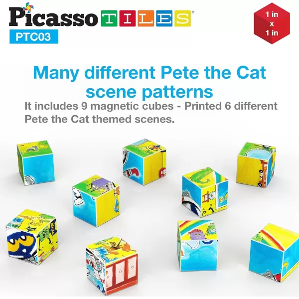imagePicassoTiles Pete the Cat Magnet Puzzle Building Block Cubes 6 Cartoon Themed Brain Teaser Puzzles Mix and Match Magnetic Playset STEM Educational Toy Set Preschool Sensory Toys Toddlers Ages 3 PTC03