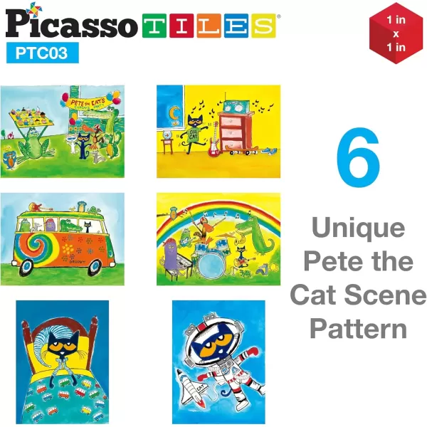 imagePicassoTiles Pete the Cat Magnet Puzzle Building Block Cubes 6 Cartoon Themed Brain Teaser Puzzles Mix and Match Magnetic Playset STEM Educational Toy Set Preschool Sensory Toys Toddlers Ages 3 PTC03