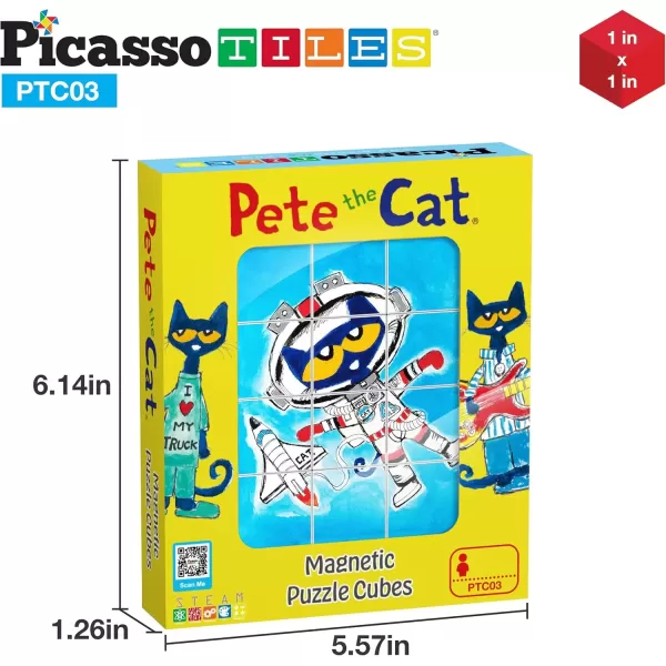 imagePicassoTiles Pete the Cat Magnet Puzzle Building Block Cubes 6 Cartoon Themed Brain Teaser Puzzles Mix and Match Magnetic Playset STEM Educational Toy Set Preschool Sensory Toys Toddlers Ages 3 PTC03