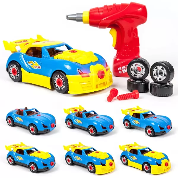imagePicassoTiles TakeAPart Race Car Set with LED Engine Sound Mini Electric Power Tool Reversible Drill Screws Included PTT302 2in1 DIY Construction Build Your Own 30pc Racing Car STEAM Kit