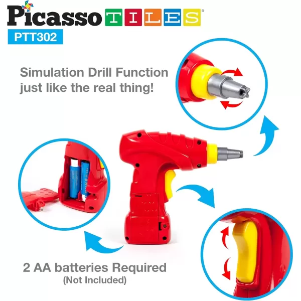 imagePicassoTiles TakeAPart Race Car Set with LED Engine Sound Mini Electric Power Tool Reversible Drill Screws Included PTT302 2in1 DIY Construction Build Your Own 30pc Racing Car STEAM Kit