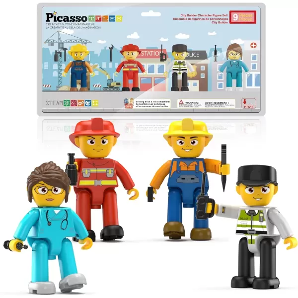 imagePicasso Toys Magnetic Action Figures 8 Piece Family Character for Construction Building Block Tiles Toddler Toy Set Magnet Expansion Variety Pack Educational STEM Learning Kit Pretend Playset PTA11City Builder