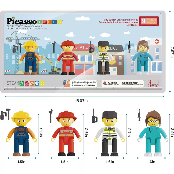 imagePicasso Toys Magnetic Action Figures 8 Piece Family Character for Construction Building Block Tiles Toddler Toy Set Magnet Expansion Variety Pack Educational STEM Learning Kit Pretend Playset PTA11City Builder
