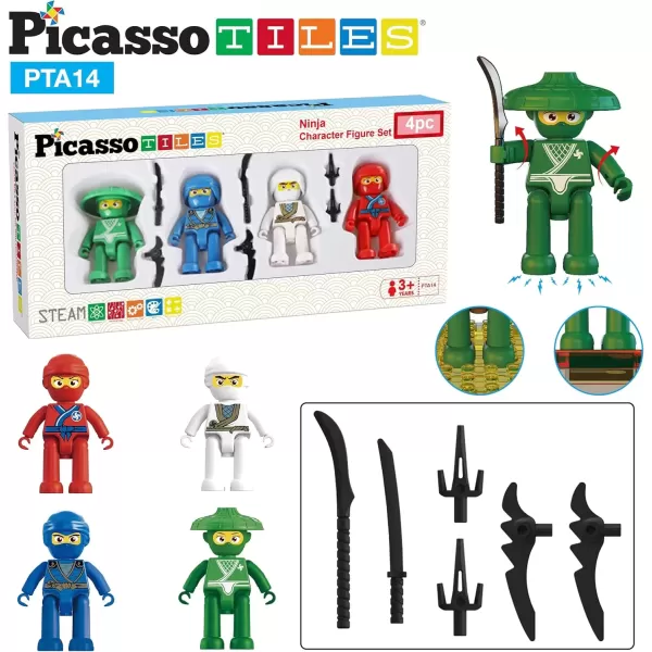 imagePicasso Toys Magnetic Action Figures 8 Piece Family Character for Construction Building Block Tiles Toddler Toy Set Magnet Expansion Variety Pack Educational STEM Learning Kit Pretend Playset PTA114 Piece Ninja