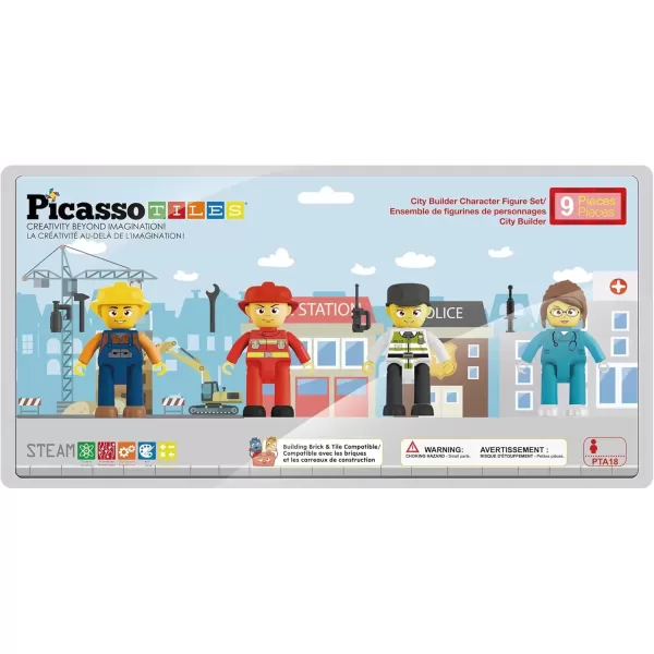 imagePicasso Toys Magnetic Action Figures 8 Piece Family Character for Construction Building Block Tiles Toddler Toy Set Magnet Expansion Variety Pack Educational STEM Learning Kit Pretend Playset PTA11City Builder