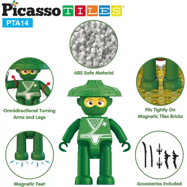 imagePicasso Toys Magnetic Action Figures 8 Piece Family Character for Construction Building Block Tiles Toddler Toy Set Magnet Expansion Variety Pack Educational STEM Learning Kit Pretend Playset PTA114 Piece Ninja