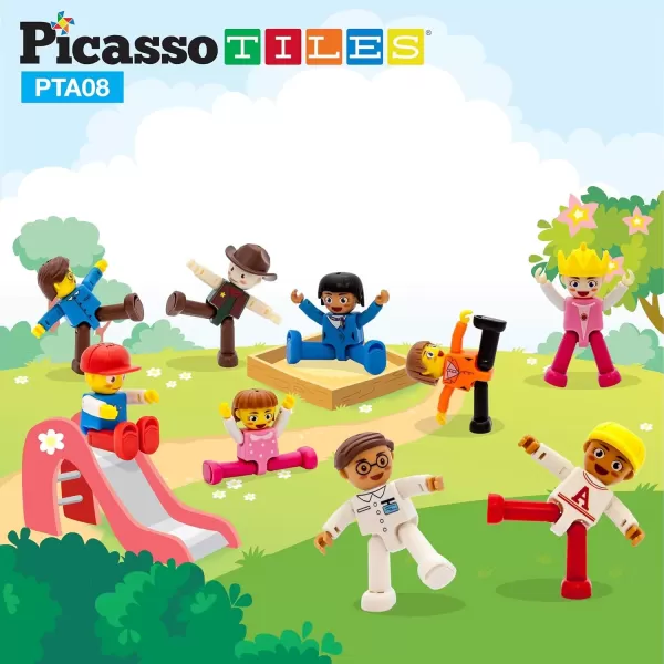 imagePicasso Toys Magnetic Action Figures 8 Piece Family Character for Construction Building Block Tiles Toddler Toy Set Magnet Expansion Variety Pack Educational STEM Learning Kit Pretend Playset PTA1116 Profession