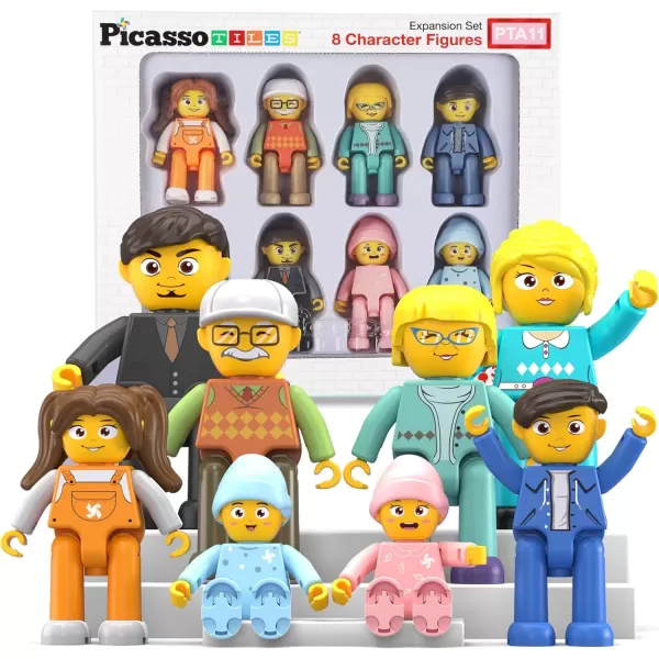 imagePicasso Toys Magnetic Action Figures 8 Piece Family Character for Construction Building Block Tiles Toddler Toy Set Magnet Expansion Variety Pack Educational STEM Learning Kit Pretend Playset PTA118 Family