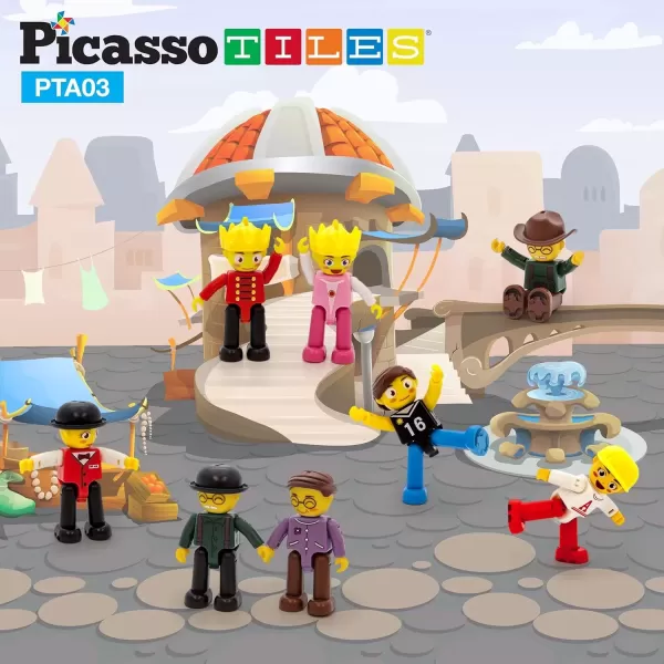 imagePicasso Toys Magnetic Action Figures 8 Piece Family Character for Construction Building Block Tiles Toddler Toy Set Magnet Expansion Variety Pack Educational STEM Learning Kit Pretend Playset PTA118 Profession
