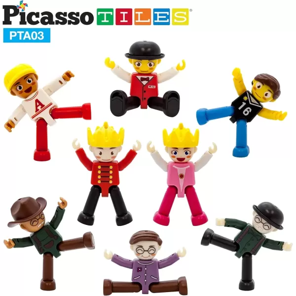 imagePicasso Toys Magnetic Action Figures 8 Piece Family Character for Construction Building Block Tiles Toddler Toy Set Magnet Expansion Variety Pack Educational STEM Learning Kit Pretend Playset PTA118 Profession