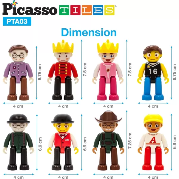imagePicasso Toys Magnetic Action Figures 8 Piece Family Character for Construction Building Block Tiles Toddler Toy Set Magnet Expansion Variety Pack Educational STEM Learning Kit Pretend Playset PTA118 Profession