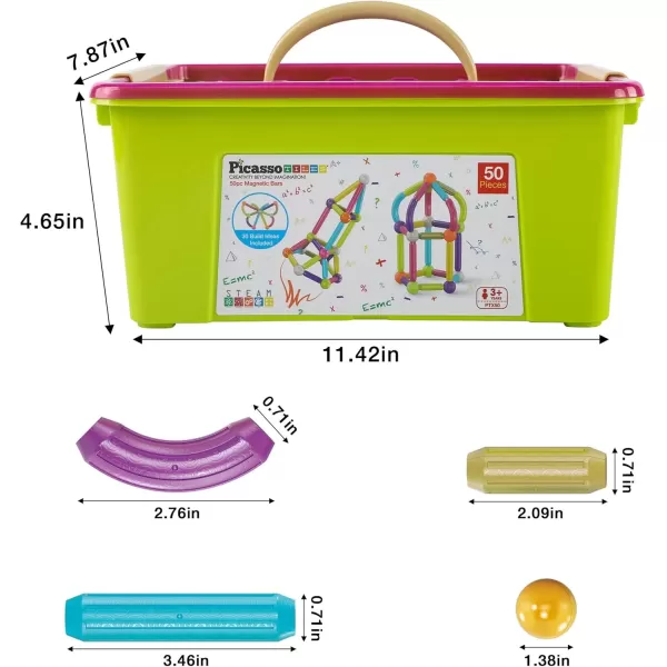 imagePicassoTiles 100 PCs Magnetic Building Stick Block Construction Set with Storage Bin Colorful STEM Toy Blocks Bar Balls ampamp Rods Montessori Educational for All Ages Puzzle Toy for Boys ampamp Girls PTX100PTX50