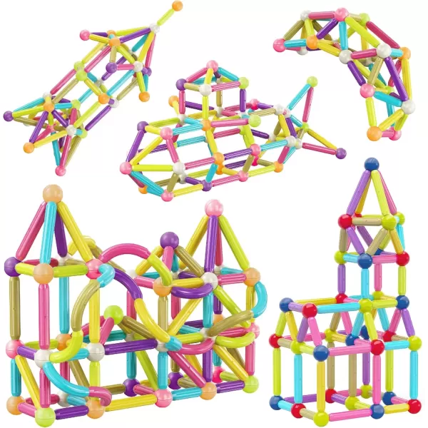 imagePicassoTiles 100 PCs Magnetic Building Stick Block Construction Set with Storage Bin Colorful STEM Toy Blocks Bar Balls ampamp Rods Montessori Educational for All Ages Puzzle Toy for Boys ampamp Girls PTX100PTX100