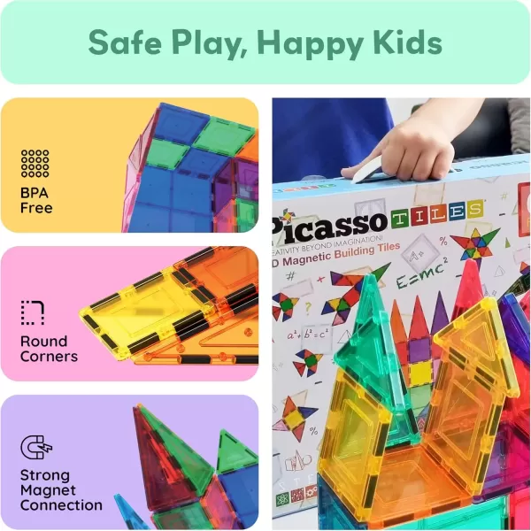 imagePicassoTiles 100 Piece Set 100pcs Magnet Building Tiles Clear Magnetic 3D Blocks Construction Playboards Creativity Beyond Imagination Inspirational Recreational Educational Conventional