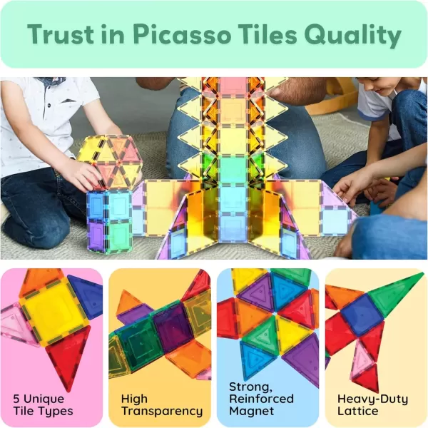 imagePicassoTiles 100 Piece Set 100pcs Magnet Building Tiles Clear Magnetic 3D Blocks Construction Playboards Creativity Beyond Imagination Inspirational Recreational Educational Conventional