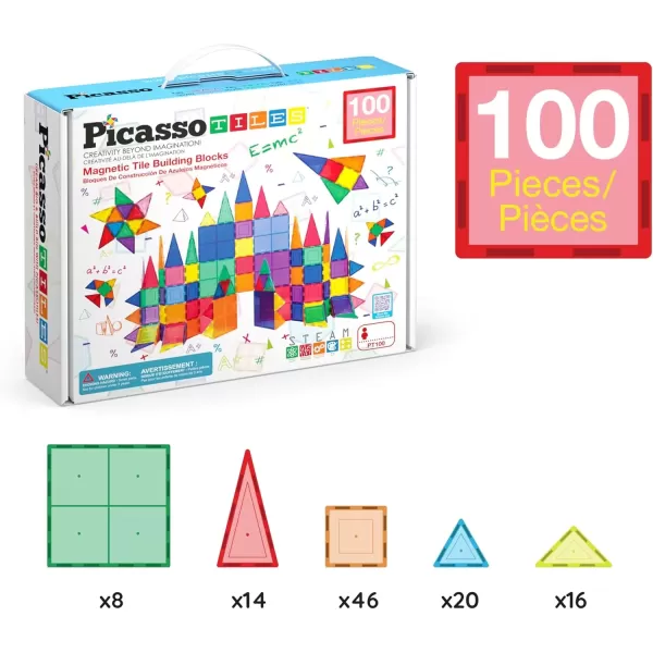 imagePicassoTiles 100 Piece Set 100pcs Magnet Building Tiles Clear Magnetic 3D Blocks Construction Playboards Creativity Beyond Imagination Inspirational Recreational Educational Conventional