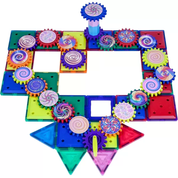 imagePicassoTiles 101 Master Builder Magnetic Building Block Toy Set Construction Magnet Tile Blocks Education Toys with 22 Optical Illusion Spinning Disk 27 Gear Wheels and Engineering Columns PTW101