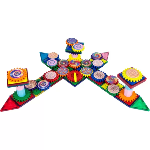 imagePicassoTiles 101 Master Builder Magnetic Building Block Toy Set Construction Magnet Tile Blocks Education Toys with 22 Optical Illusion Spinning Disk 27 Gear Wheels and Engineering Columns PTW101