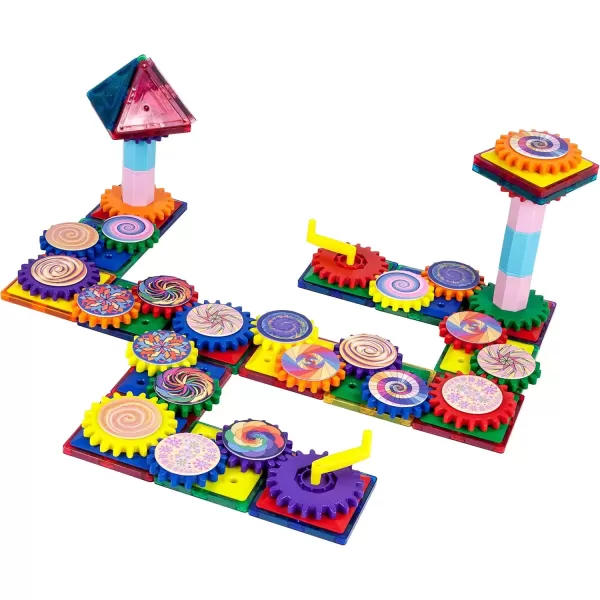 imagePicassoTiles 101 Master Builder Magnetic Building Block Toy Set Construction Magnet Tile Blocks Education Toys with 22 Optical Illusion Spinning Disk 27 Gear Wheels and Engineering Columns PTW101