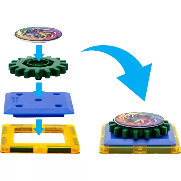imagePicassoTiles 101 Master Builder Magnetic Building Block Toy Set Construction Magnet Tile Blocks Education Toys with 22 Optical Illusion Spinning Disk 27 Gear Wheels and Engineering Columns PTW101