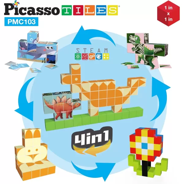 imagePicassoTiles 103 Pieces 1quot Magnetic Toy Building Block Cubes Building Block 3D Cube Construction Cubes Magnet Sensory Toys Gifts Educational with Free Idea Book for Kid Boy Girl ampamp Toddler PMC103