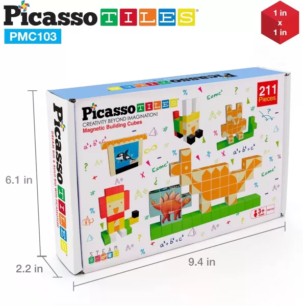 imagePicassoTiles 103 Pieces 1quot Magnetic Toy Building Block Cubes Building Block 3D Cube Construction Cubes Magnet Sensory Toys Gifts Educational with Free Idea Book for Kid Boy Girl ampamp Toddler PMC103