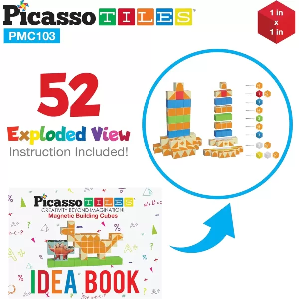 imagePicassoTiles 103 Pieces 1quot Magnetic Toy Building Block Cubes Building Block 3D Cube Construction Cubes Magnet Sensory Toys Gifts Educational with Free Idea Book for Kid Boy Girl ampamp Toddler PMC103