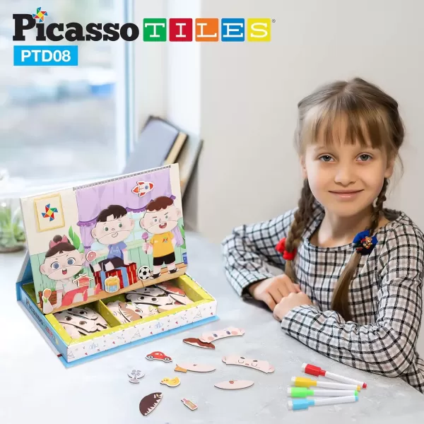 imagePicassoTiles 108pcs Reusable Magnetic Face Sticker Puzzle Book Drawing Board Set for KidsEducational and Learning Activity Books Toys ampamp Activity STEM Learning Toys Early Education ToysGifts Boys