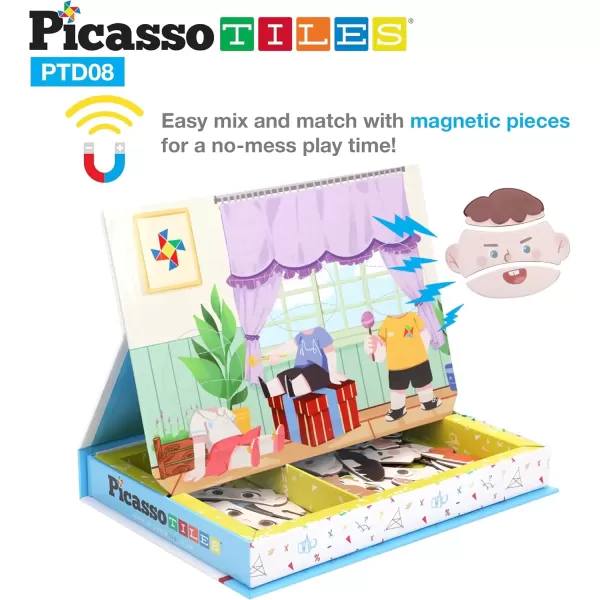 imagePicassoTiles 108pcs Reusable Magnetic Face Sticker Puzzle Book Drawing Board Set for KidsEducational and Learning Activity Books Toys ampamp Activity STEM Learning Toys Early Education ToysGifts Boys