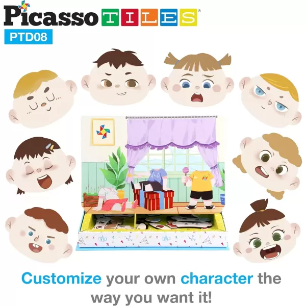 imagePicassoTiles 108pcs Reusable Magnetic Face Sticker Puzzle Book Drawing Board Set for KidsEducational and Learning Activity Books Toys ampamp Activity STEM Learning Toys Early Education ToysGifts Boys