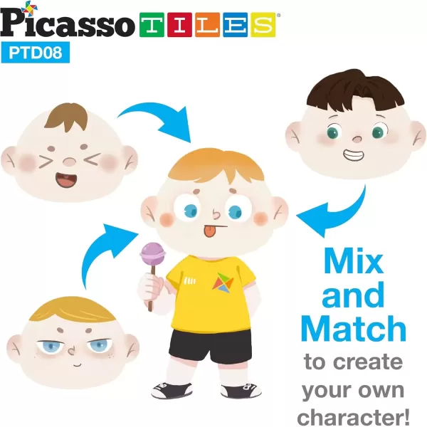 imagePicassoTiles 108pcs Reusable Magnetic Face Sticker Puzzle Book Drawing Board Set for KidsEducational and Learning Activity Books Toys ampamp Activity STEM Learning Toys Early Education ToysGifts Boys
