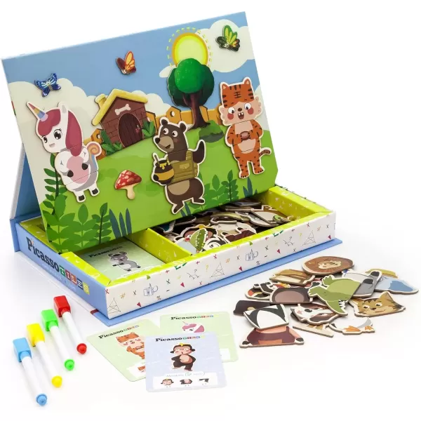 imagePicassoTiles 112 Piece Magnetic Mix ampamp Match Animal Building Activity DIY Combination Puzzle Book Kid Toy Set Educational Playset STEM Learning 20 FREE Unique Animals Creative Inspirational Idea Cards