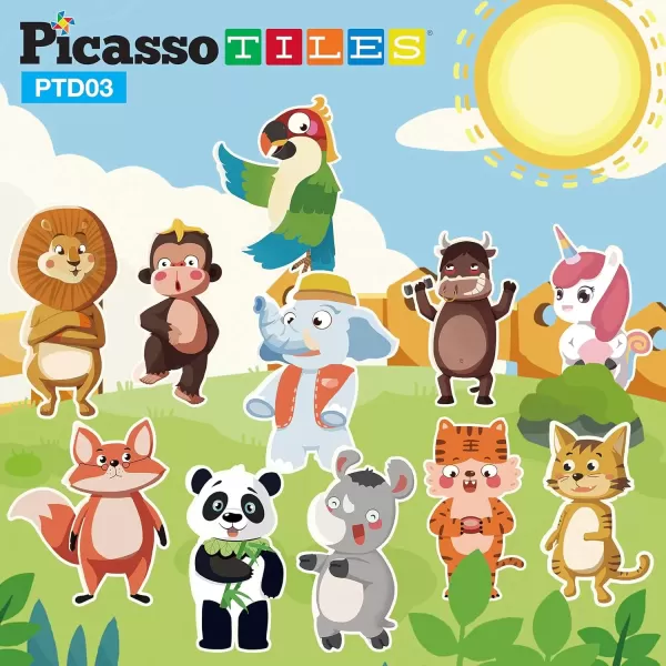 imagePicassoTiles 112 Piece Magnetic Mix ampamp Match Animal Building Activity DIY Combination Puzzle Book Kid Toy Set Educational Playset STEM Learning 20 FREE Unique Animals Creative Inspirational Idea Cards