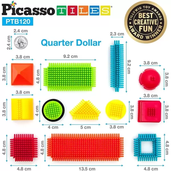 imagePicassoTiles 120pcs Hedgehog Interlocking Building Blocks Tiles Construction Toy Set Learning Playset STEAM Development Preschool Kindergarten Toy for Kids Age3 PTB120120 pcs