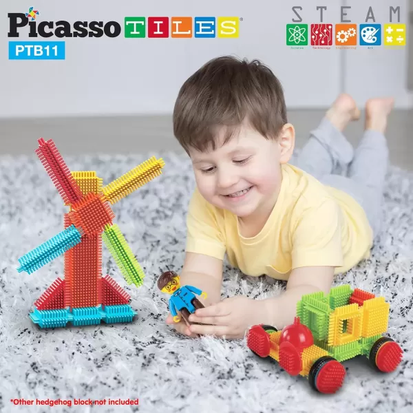 imagePicassoTiles 120pcs Hedgehog Interlocking Building Blocks Tiles Construction Toy Set Learning Playset STEAM Development Preschool Kindergarten Toy for Kids Age3 PTB120Hedgehog 11pc