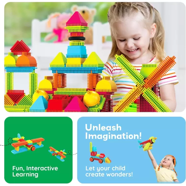 imagePicassoTiles 120pcs Hedgehog Interlocking Building Blocks Tiles Construction Toy Set Learning Playset STEAM Development Preschool Kindergarten Toy for Kids Age3 PTB120120 pcs
