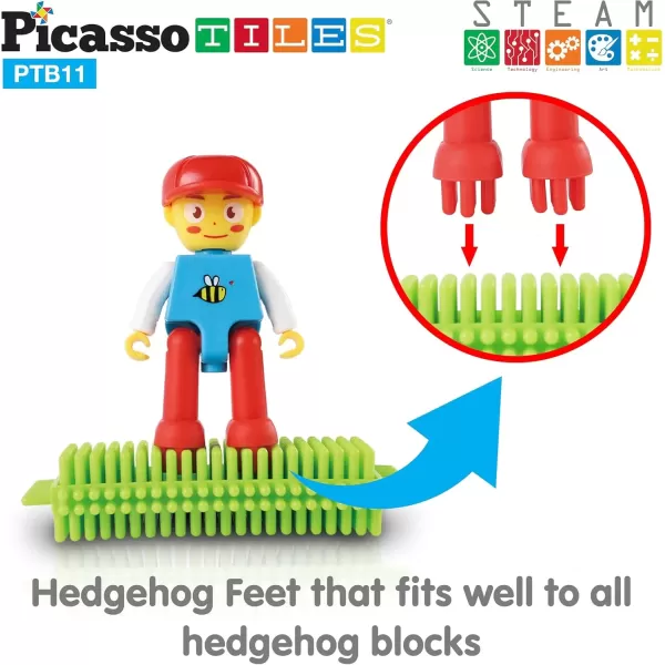imagePicassoTiles 120pcs Hedgehog Interlocking Building Blocks Tiles Construction Toy Set Learning Playset STEAM Development Preschool Kindergarten Toy for Kids Age3 PTB120Hedgehog 11pc