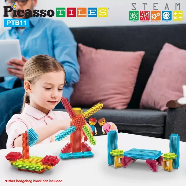 imagePicassoTiles 120pcs Hedgehog Interlocking Building Blocks Tiles Construction Toy Set Learning Playset STEAM Development Preschool Kindergarten Toy for Kids Age3 PTB120Hedgehog 11pc