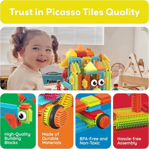 imagePicassoTiles 120pcs Hedgehog Interlocking Building Blocks Tiles Construction Toy Set Learning Playset STEAM Development Preschool Kindergarten Toy for Kids Age3 PTB120120 pcs