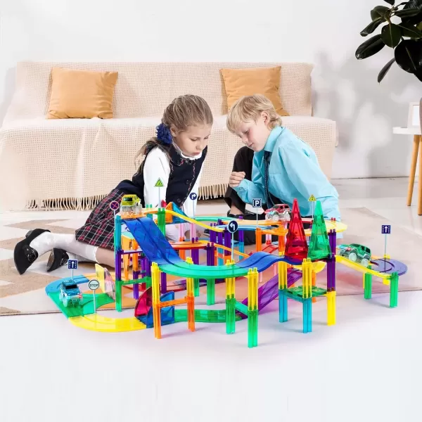 imagePicassoTiles 50 Piece Race Car Track Building Block Educational Toy Set Magnetic Tiles Magnet DIY Playset 2 Light Up STEM Learning Construction Kit HandEye Coordination Fine Motor Skill Training150 Piece Race Car