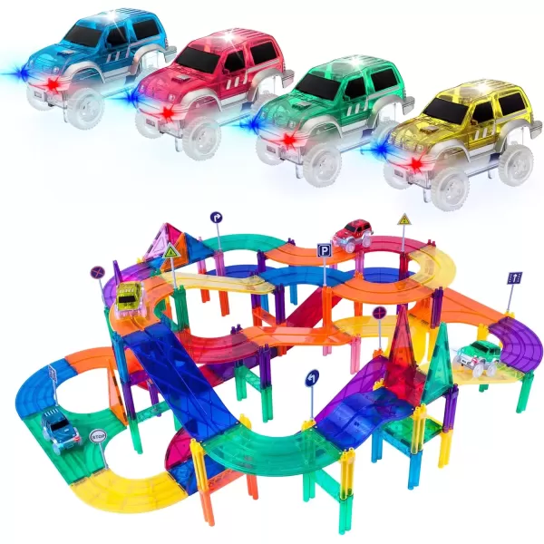 imagePicassoTiles 50 Piece Race Car Track Building Block Educational Toy Set Magnetic Tiles Magnet DIY Playset 2 Light Up STEM Learning Construction Kit HandEye Coordination Fine Motor Skill Training150 Piece Race Car