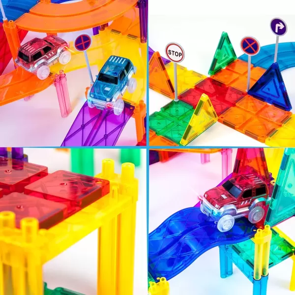 imagePicassoTiles 50 Piece Race Car Track Building Block Educational Toy Set Magnetic Tiles Magnet DIY Playset 2 Light Up STEM Learning Construction Kit HandEye Coordination Fine Motor Skill Training150 Piece Race Car