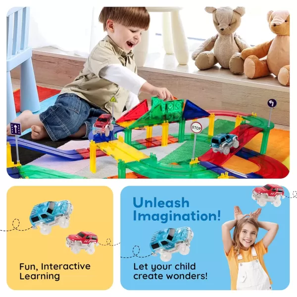 imagePicassoTiles 80 Piece Race Car Track Building Block Educational Toy Set Magnetic Tiles Magnet DIY Playset 2 Light Up Car STEM Learning Construction Kit HandEye Coordination Fine Motor Skill TrainingPTR80