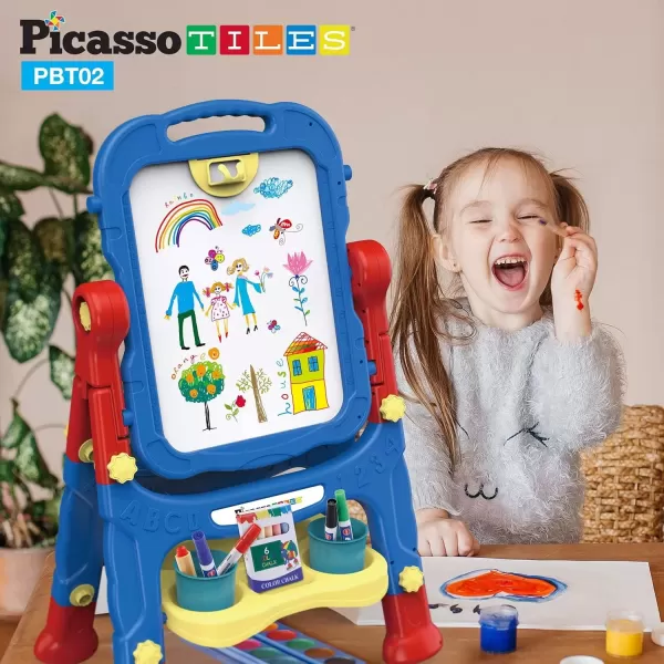 imagePicassoTiles Allinone Kids Art Easel Drawing Board Chalkboard ampamp Whiteboard with Art Accessories Toddler Toys Children Learning Tools  Gift for Age 3 to 8 Years Old Kids Boys Girls PBT02