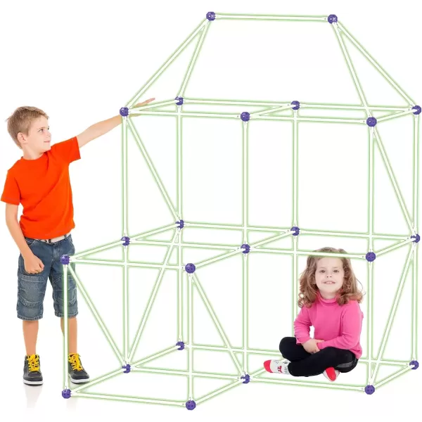 imagePicassoTiles Kids Fort Building Kit Glow In The Dark Playset 125 Piece Indoor Outdoor Toy Set Fort Construction Builders Toys for Boys Girls STEM Learning Castle System Tunnel Tent Rocket Pretend Play