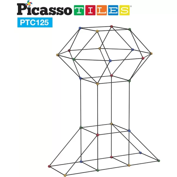imagePicassoTiles Kids Fort Building Kit Playset 125 Piece Indoor and Outdoor Toy Set Fort Construction Builders Blocks Toys for Kids Boys Girls STEM Learning Castle System Tunnel Tent Rocket Pretend Play
