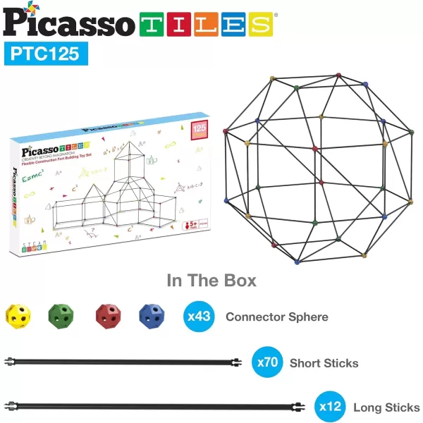 imagePicassoTiles Kids Fort Building Kit Playset 125 Piece Indoor and Outdoor Toy Set Fort Construction Builders Blocks Toys for Kids Boys Girls STEM Learning Castle System Tunnel Tent Rocket Pretend Play