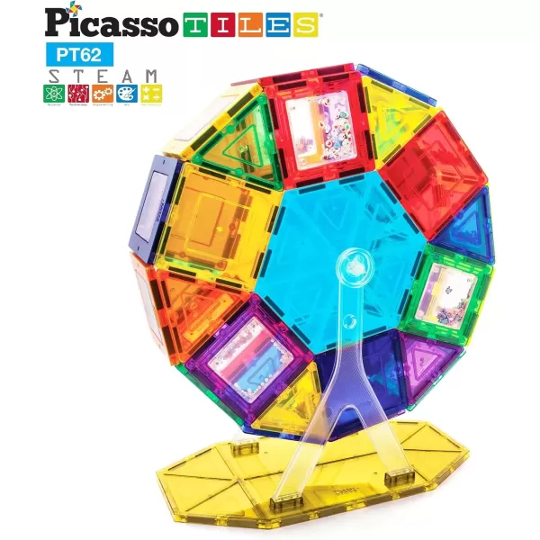 imagePicassoTiles Kids Toy Building Block Ferris Wheel Set LED Light Children Construction Kit Magnet Tiles Magnetic STEM Interlocking Playboard Educational Learning Stacking Blocks Brain Development PT6262pc