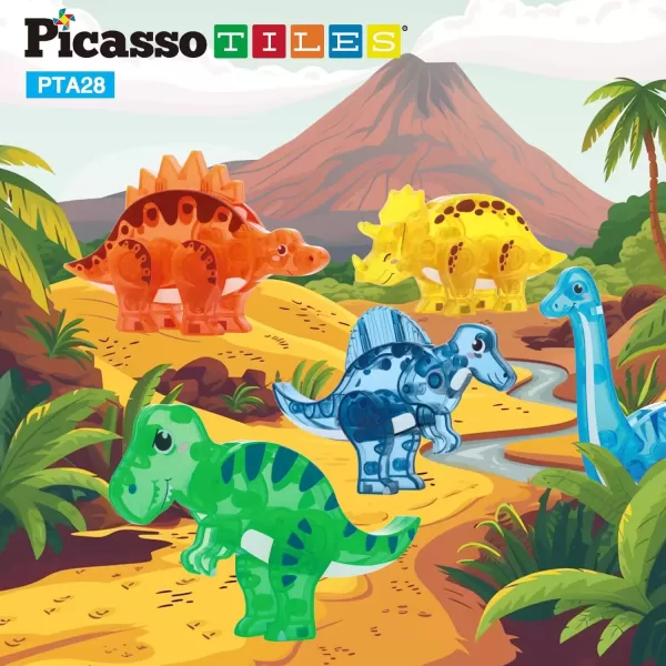 imagePicassoTiles Magnet Building Tile Blocks Addon 8 Magnetized Action Figures Construction Vehicle Zoo Animal Theme Compatible with Magnetic Build Tiles Playset STEM Learning Girls Boys Ages 3 PTA21MixMatch5