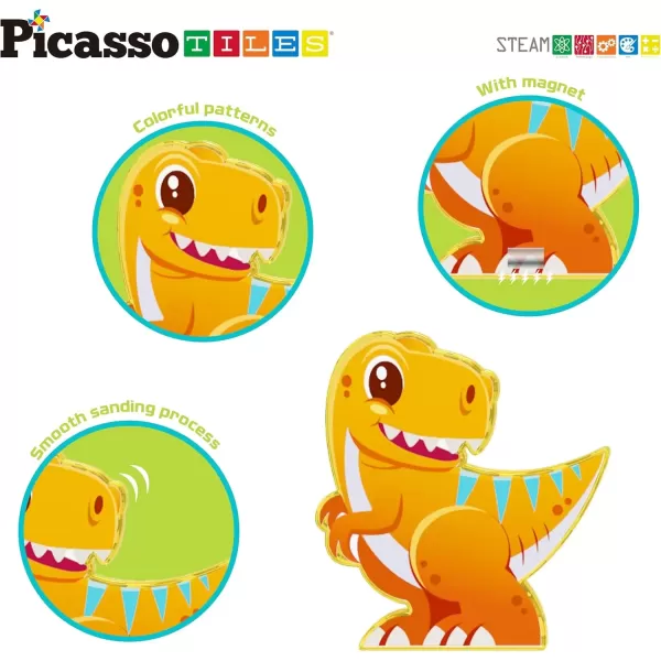 imagePicassoTiles Magnet Building Tile Blocks Addon 8 Magnetized Action Figures Construction Vehicle Zoo Animal Theme Compatible with Magnetic Build Tiles Playset STEM Learning Girls Boys Ages 3 PTA21Dinosaur